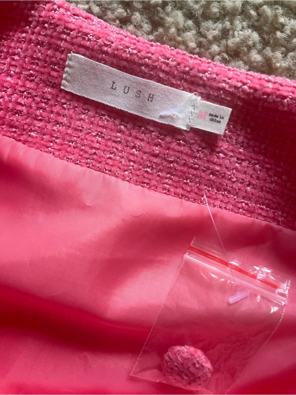 Lush Pink Tweed Scalloped Button-Front Mini Skirt Coord Set - Picture 3 of 3